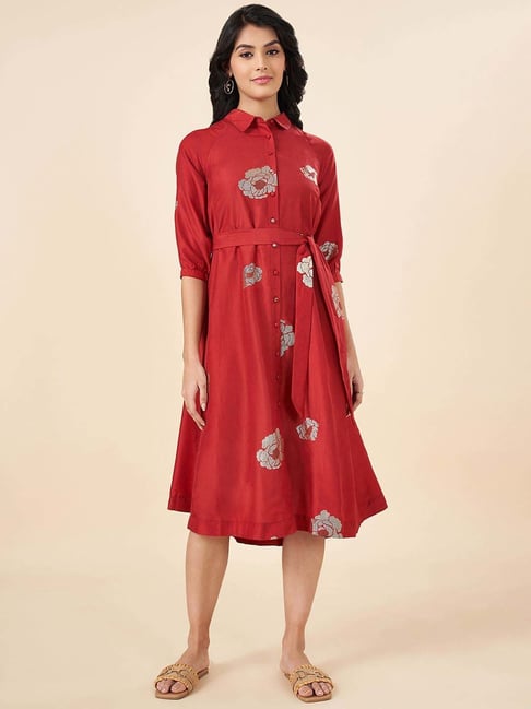 Buy Akkriti by Pantaloons Red Printed A-Line Dress for Women