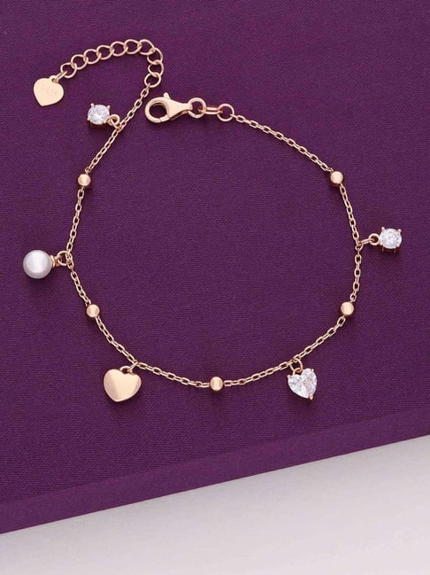 Kai Jewel Sterling Silver Sparkling Sonata Multi Charm Rose Gold Bracelet  for Women