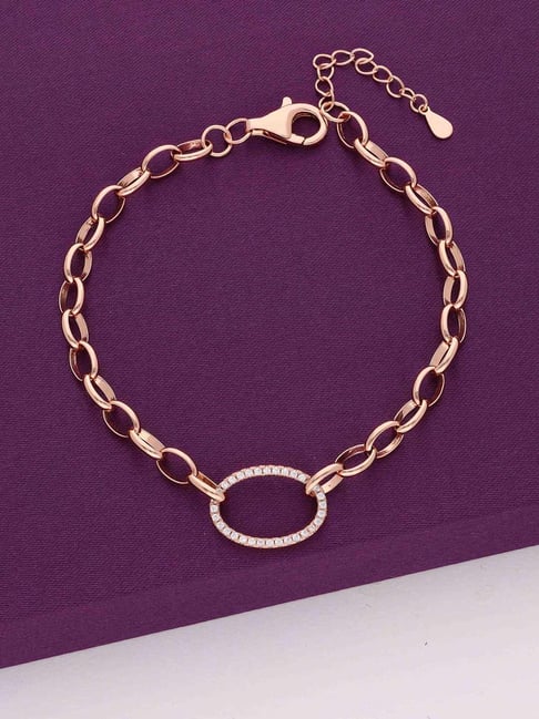 Kai Jewel Sterling Silver Linked Loops Line Rose Gold Bracelet for Women