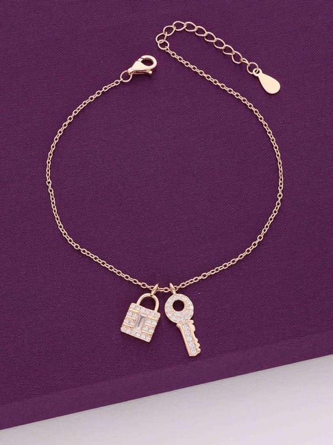 Kai Jewel Sterling Silver Lock and Key Charm Rose Gold Bracelet for Women