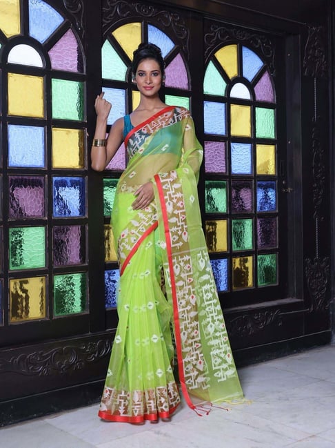 CHARUKRITI Green Silk Woven Saree With Unstitched Blouse-picture-43