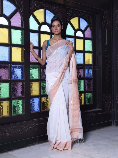 CHARUKRITI White Woven Saree With Unstitched Blouse-picture-11