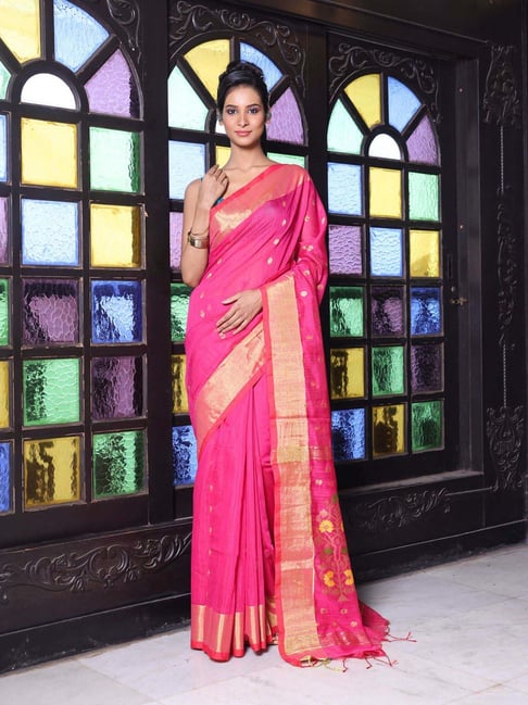 CHARUKRITI Pink Woven Saree With Unstitched Blouse-picture-42