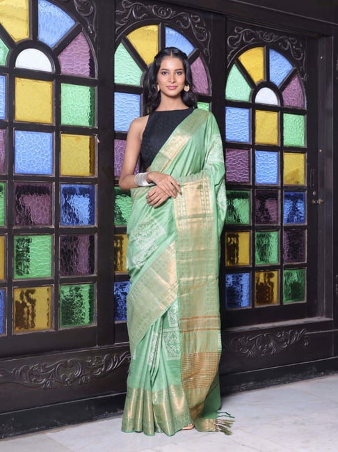 CHARUKRITI Green Printed Saree With Unstitched Blouse-picture-26