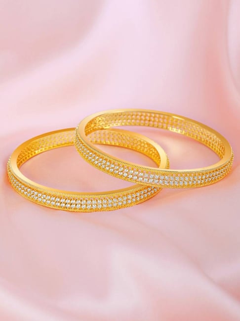 Zavya Glamorous Gold Plated CZ 925 Sterling Silver Bangle (Pair)