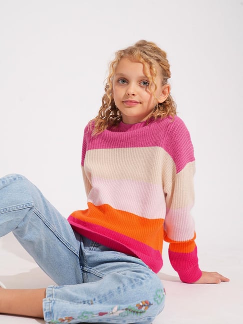 VERO MODA GIRL Kids Super Pink Color Block Sweater