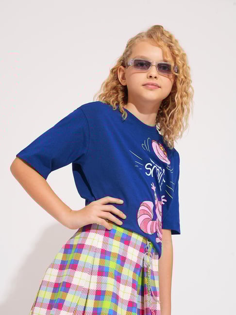 VERO MODA GIRL Kids Deja Vu Blue Cotton Graphic T-Shirt-picture-34