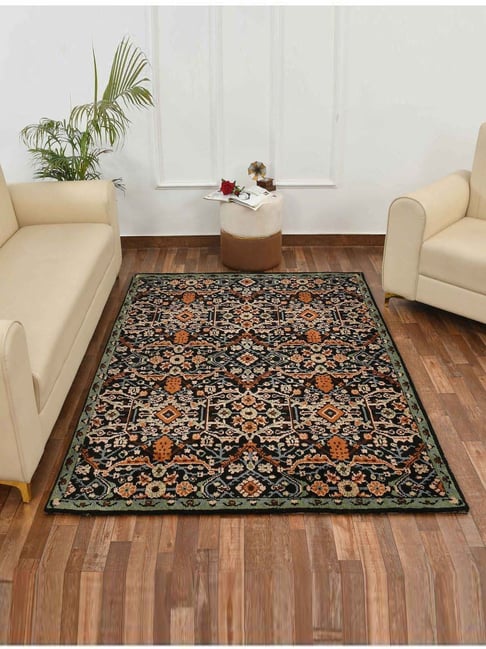 Presto Black & Gold Polyester Traditional Carpet