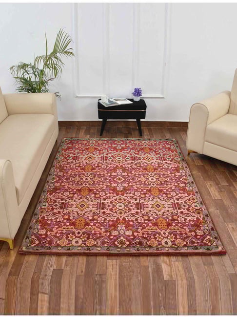 Presto Red & Gold Polyester Traditional Carpet