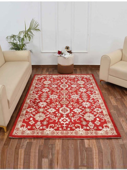 Presto Red & Beige Polyester Traditional Carpet