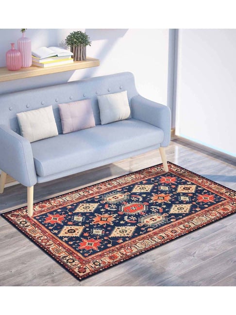 Presto Blue Polyester Traditional Washable Carpet-picture-18