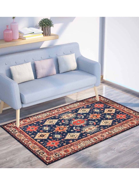 Presto Blue Polyester Traditional Washable Carpet-picture-23