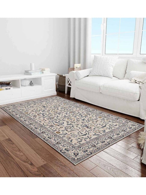 Presto Grey & Beige Polyester Traditional Washable Carpet