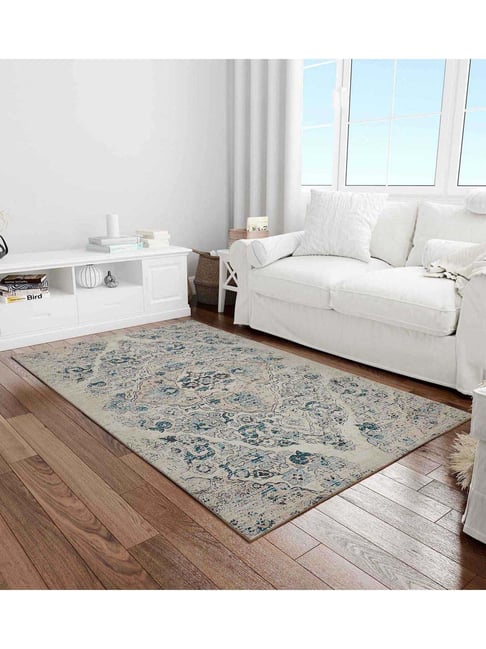 Presto Blue & Beige Polyester Traditional Washable Carpet-picture-38