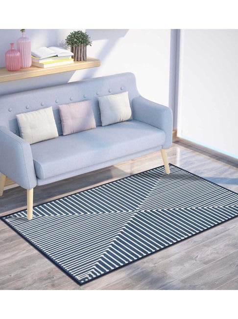 Presto Blue & White Polyester Washable Carpet-picture-43