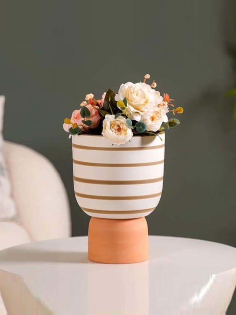 Nestasia Minimalist White & Beige Geometric Pattern Flower Vase