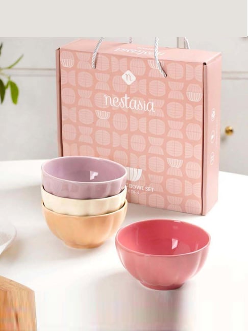 Nestasia Microwave & Dishwasher Safe Ceramic Bowl Set of 4 (400ml Each)