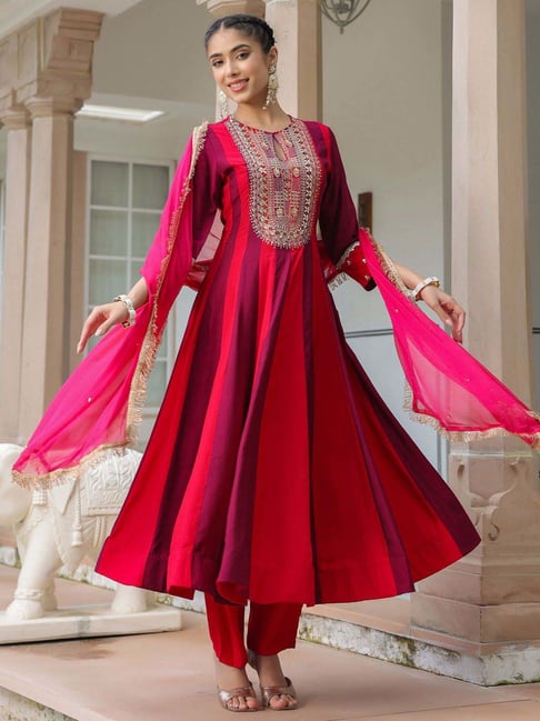 Fashor Multicolored Embroidered Kurta Pant Set With Dupatta