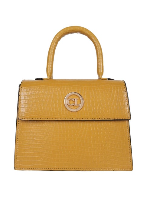 Carlton London CLLP-795-A Yellow Textured Medium Handbag
