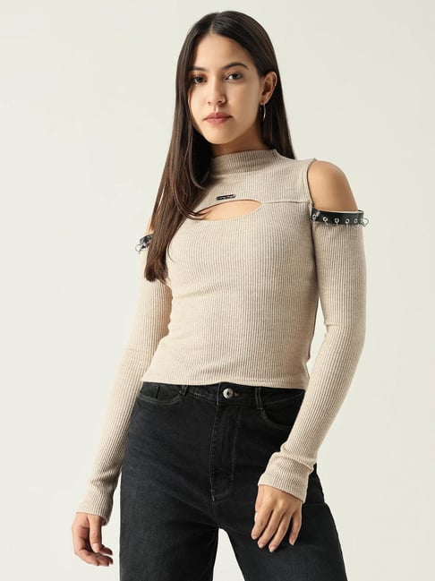 SHOWOFF Beige Regular Fit Top