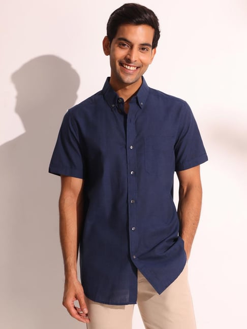 Fabindia Navy Cotton Comfort Fit Solid Casualshirts-image-20
