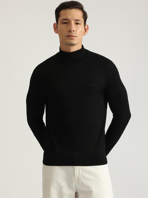 Gant Mens Sweater Gant Winter Pullover Gant Black Wool Regular Fit