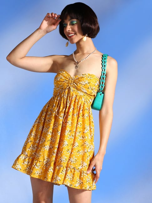 PRETTY LOVING THING Yellow Floral Print A Line Dress - Main Image