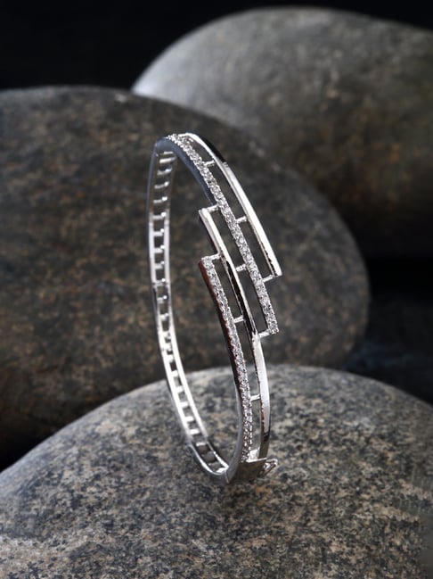 Zeneme Rhodium Plated Silver Toned American Diamond Studded Contemporary Bracelet-picture-31