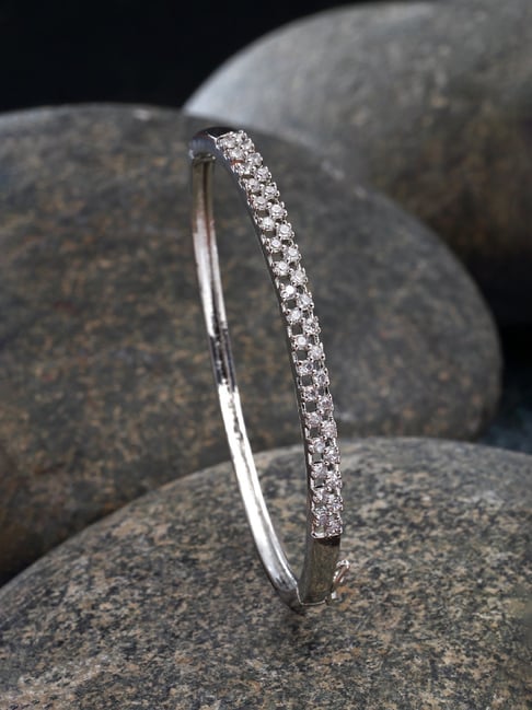 Zeneme Rhodium Plated Silver Toned American Diamond Studded Contemporary Bracelet-picture-28