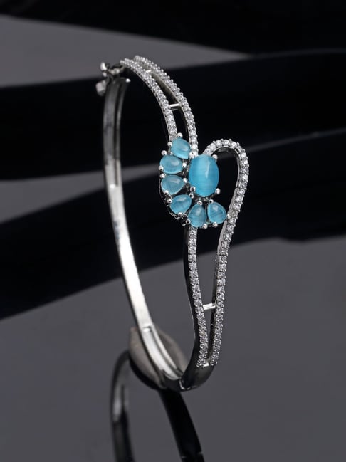 Zeneme Rhodium Plated Turquoise Blue American Diamond Contemporary Kada Bracelets-picture-40