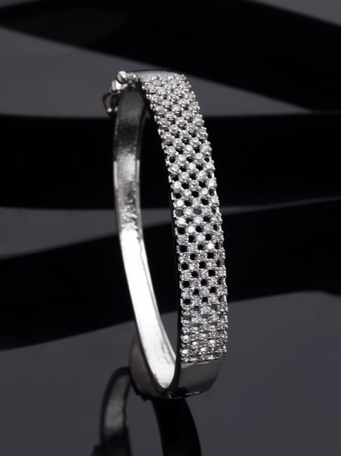 Zeneme Rhodium Plated Silver Toned American Diamond Studded Contemporary Bracelet-picture-30