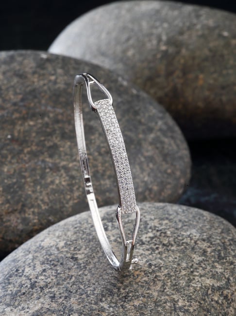 Zeneme Rhodium Plated Silver Toned American Diamond Studded Contemporary Bracelet-picture-27