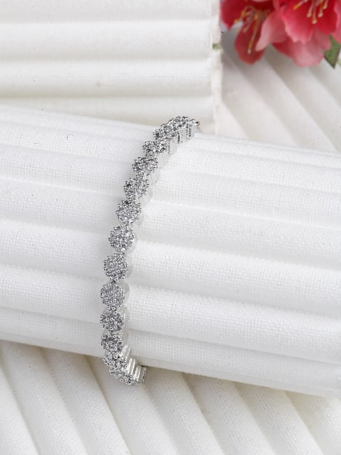 Zeneme Rhodium Plated Silver Crystal American Diamond Contemporary Bracelet-picture-38