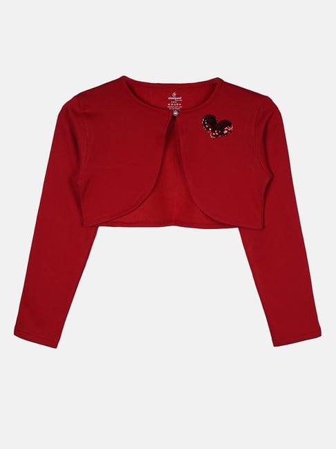 Kiddopanti Girls Red Embellished Full Sleeves Shrug-picture-14