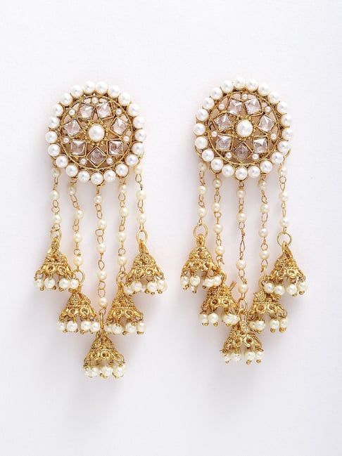 Buy Zeneme Gold Circular Jhumki Earrings With Ear Chain Online At