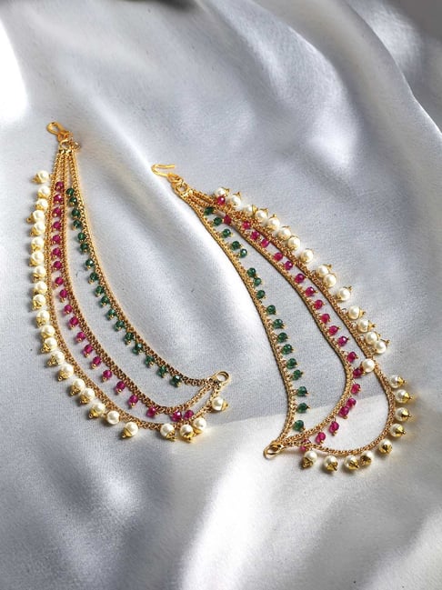 Zeneme Gold Plated Multi Strand Earrings With Pearl Ear Chain-picture-29