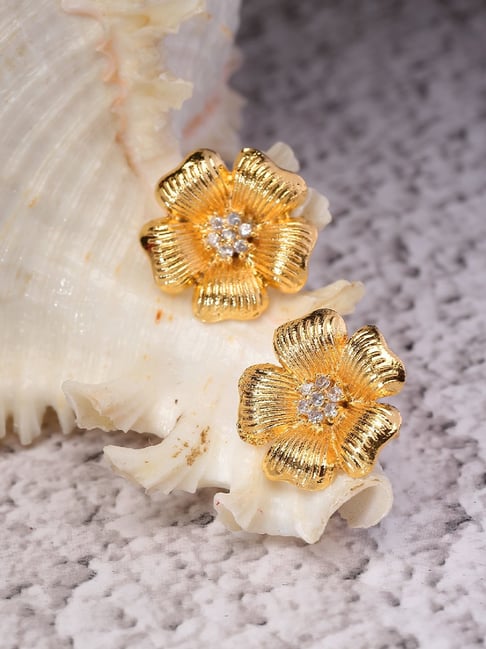 Buy Zeneme Gold AD Studded Floral Shaped Stud Earrings Online At