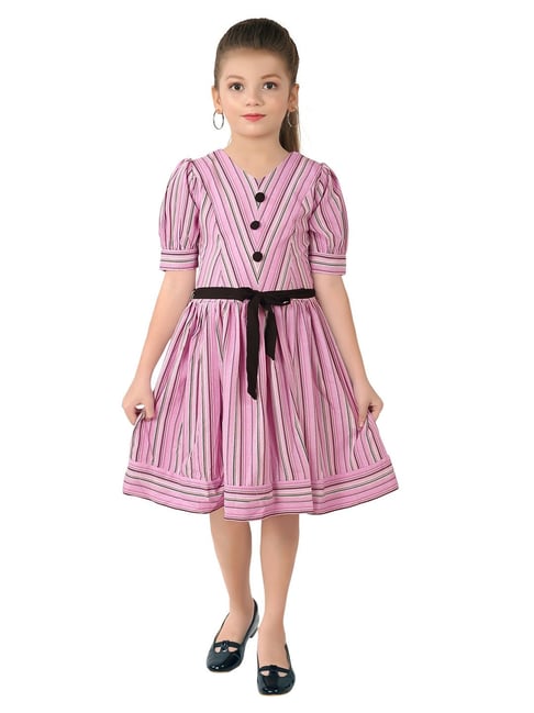 Tiny Girl Purple Strip Printed Dresses-picture-15