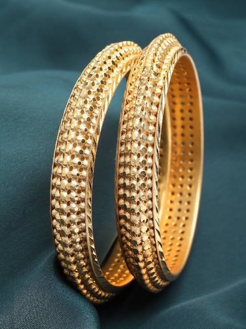 Zeneme Gold Plated Textured Intricate Premium Bangle for Women Set of 2-picture-30