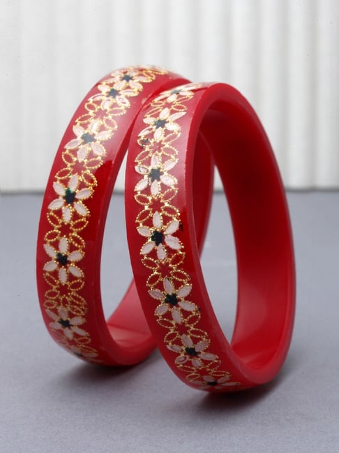 Zeneme Flower Engraved Meenakari Premium Synthetic Bangles for Women & Girls Set of 2-picture-38