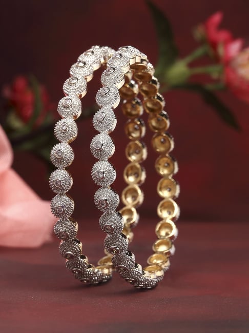 Zeneme Gold Plated Dual Toned AD Studded Bangles for Women Set of 2-picture-21