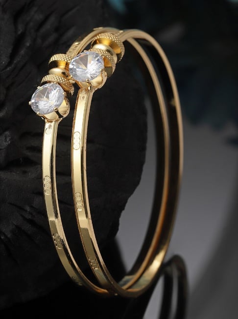 Buy Zeneme Gold CZ Studded Crystal Kada Bangles Set of Online At