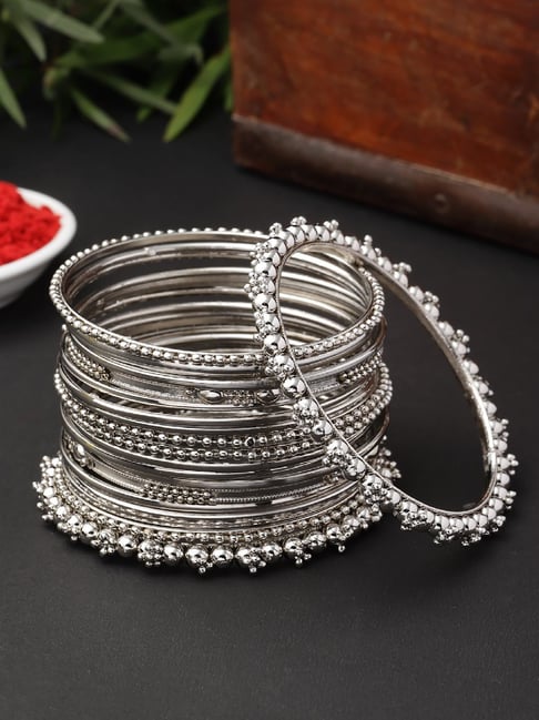 Zeneme Antique Silver Plated Oxidised Classic Bangles for Women Pack of 20-picture-35