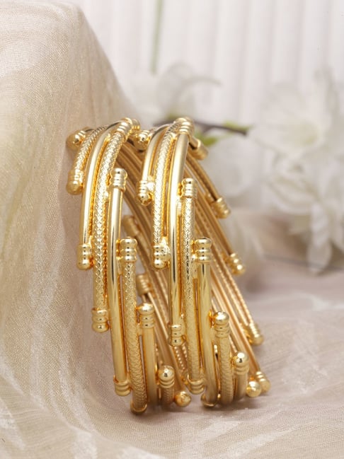 Zeneme Gold Plated Intricate Design Brass Bangles for Women Set of 2-picture-18