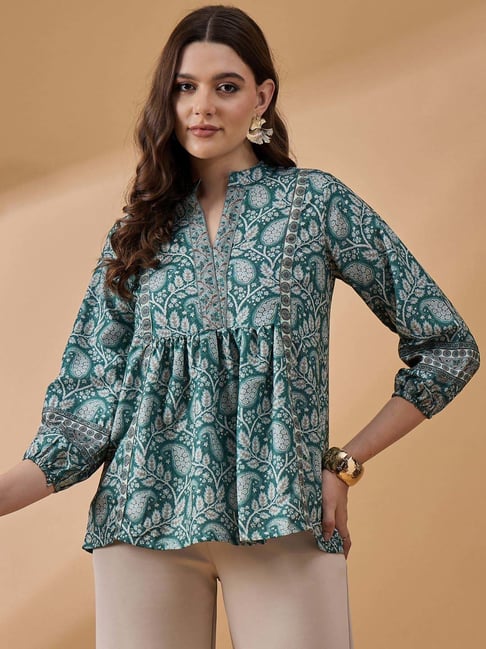 Winza Designer Green Printed Top