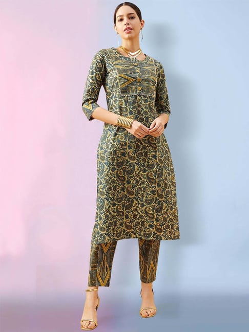 Winza Designer Green Cotton Printed Kurta Pant Set