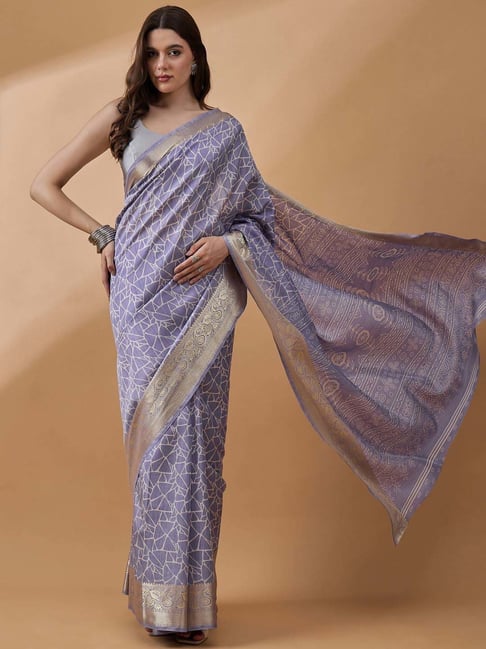 Winza Designer Purple Printed Saree With Unstitched Blouse