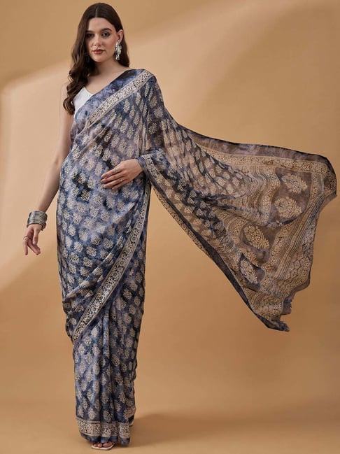 Winza Designer Grey Printed Saree With Unstitched Blouse-picture-11