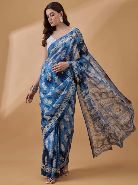 Winza Designer Blue Printed Saree With Unstitched Blouse-picture-13