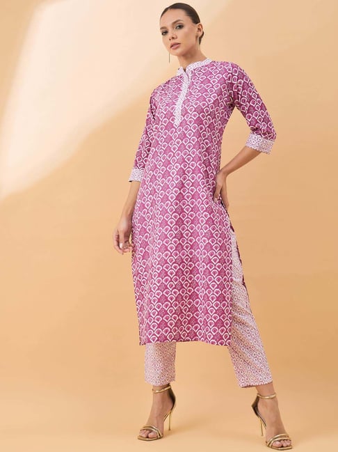 Winza Designer Pink Cotton Printed Kurta Pant Set